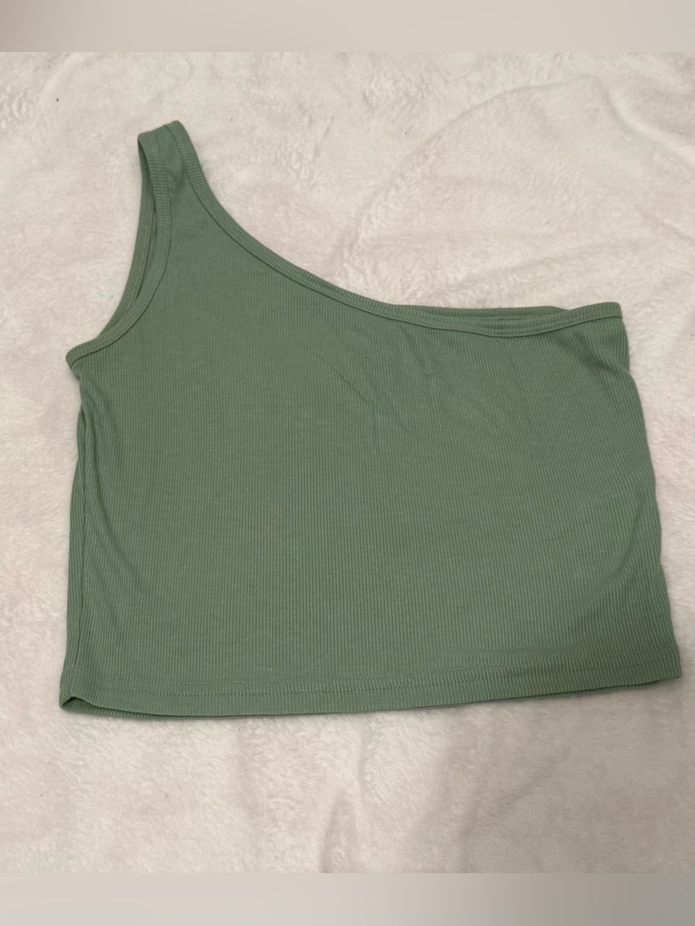 SHEIN Sage Green One-Shoulder Ribbed Crop Top